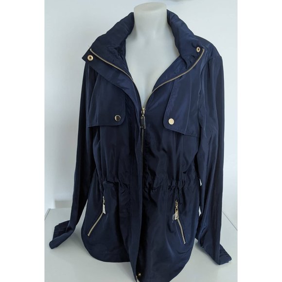 Navy Deep Blue Coat W/ Hidden Pocket For Cap Sz L - Picture 1 of 3